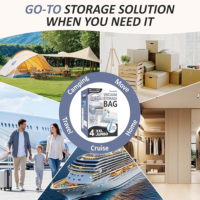 Cozy Essential Vacuum Storage Bags, 80% Compression Vacuum Seal Space Saver Plastic Packaging Bags for Clothes, Blankets, Pil