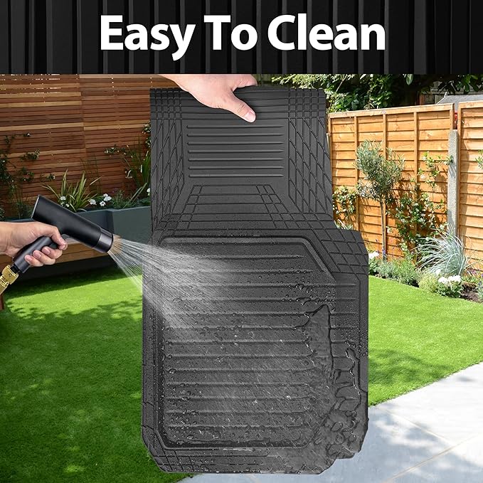 CAR PASS Heavy Duty Rubber Rear Car Mat, Deep Dish Car Floor Mats All Weather, Universal Trim to Fit for SUV Trucks Sedans, Odorless Waterproof Anti-Slip, Easy to Clean Car Mats (Black Rear)