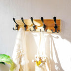 Dseap Coat Rack Wall Mount - Heavy-Duty Robust Rustic Wooden Wall Coat Hanger Hook Rail with 5 Triple Hooks for Winter Jacket