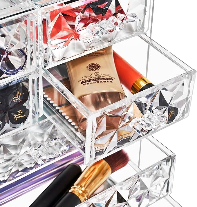 Sorbus Acrylic Makeup Organizer Set, 7-Drawer Vanity & Countertop Cosmetic Storage with Small & Wide Drawers, Diamond Makeup 