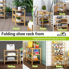 BMOSU 3-Tier Bamboo Small Shoe Rack Premium Stackable Shoe Shelf Storage Organizer for Hallway Closet Living Room Entryway Or