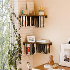 Floating Bookshelves for Wall Set of 2 - Corner Floating Shelves for Books, Rubberwood Wall Mount Bookshelf, Unique Wall Book