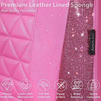 CAR PASS Hot Pink Bling Diamond Leather Car Seat Covers Full Sets, Waterproof Shining Glitter Sparkly Crystal Universal Armre