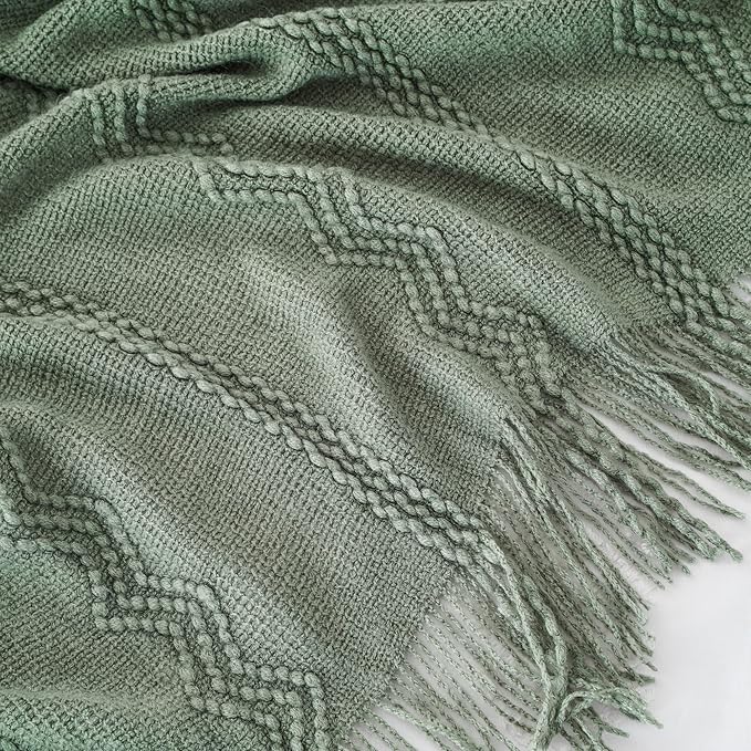 BATTILO HOME Sage Green Throw Blanket for Couch, Sage Green Decor, Knit Throw Blankets for Bed, Spring Throw Blanket Light Bl