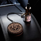 Wood Car Air Freshener — Handmade Car Air Freshener — Compass Mountains Designed Fragrance Oil Diffuser in Wooden Gift Box — 
