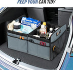 Simple Deluxe Car Trunk Organizer with Lid, Collapsible 2 Compartment 50L Automotive Storage Box with 5 Pocket, 600D Waterproo