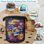 Skull Flowers Laundry Basket Collapsible Laundry Hamper Clothes Toy Storage Bin for Bathroom Bedroom Room Decor 16" X 20.8"