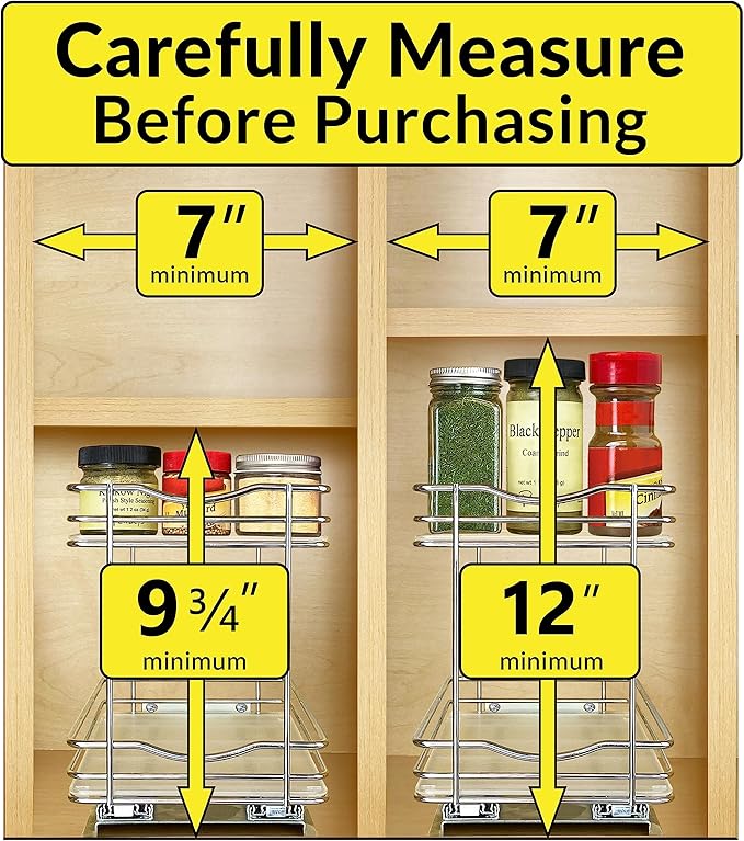 LYNK PROFESSIONAL® Pull Out Spice Organization for Cabinets - 6-3/8 inch Wide – Spice Rack for Inside Cabinets, Slide Out Spi