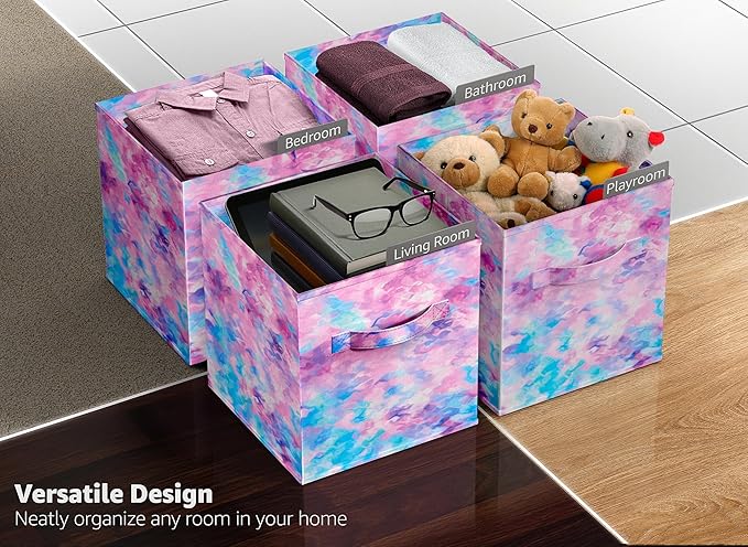Sorbus Fabric Storage Cubes - 6 Foldable Tie Dye Storage Bins for Organizing Cubbies, Toy Box - Clothes Storage & Closet Orga