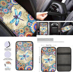 Dragonfly Car Seat Cover Full Set with Steering Wheel Cover Seat Belt Pads Auto Armrest Covers Boho Flower Cup Holders Keychain Lipstick Holder Fit for Most Vehicles
