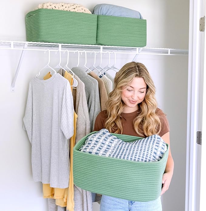 NaturalCozy Storage Baskets 16.8”x13”x7.6” Cotton Rope Woven Baskets for Organizing 3-Pack | Toy Storage Bins | Basket for Sh