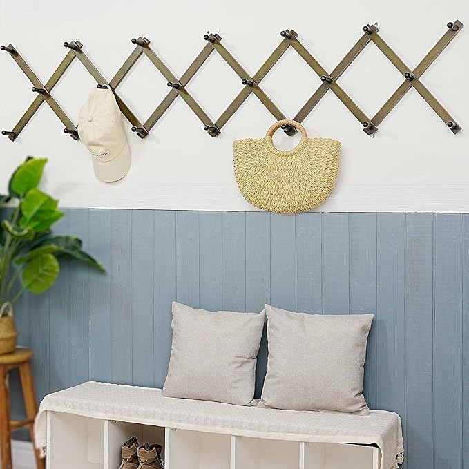 WEBI Accordion Wall Hanger,Accordion Hat Rack for Wall,Expandable Wooden Coat Rack Wall Mounted,Accordion Hook Rack for Hats,