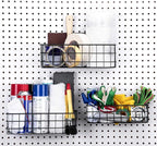 RightArrange Pegboard Baskets, Set of 3 Black - Hooks to Any Peg Board - Square Style Baskets Hold More - Organize Tools, Wor