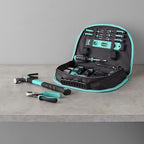 Amazon Basics 104-Piece Home Repair Household Tool Set with Easy Carrying Round Pouch, Portable Hand Tool Kit, Turquoise, 14.