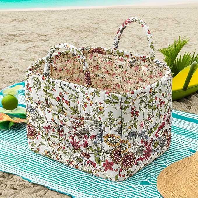 Boho Fabric Storage Basket, Large Capacity Laundry Basket, 12.2'' x 10.23'' x 10.23'' Collapsible Laundry Hamper with Easy Ca