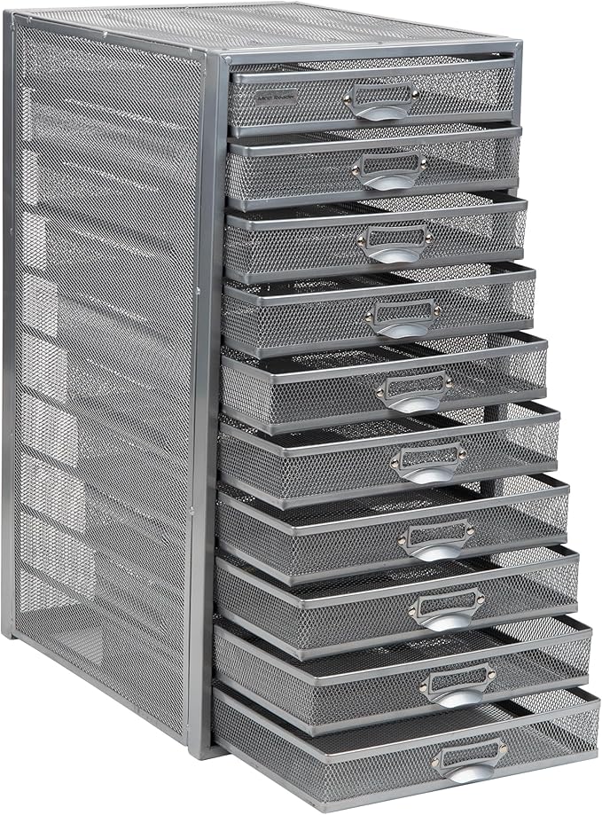 Mind Reader 10-Drawer Desk Organizer for Office Supplies, Crafts, Mail Sorting & More, Metal Mesh, 10.75"L x 14"W x 21.25"H, 