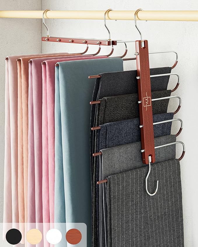 MORALVE Pants Hangers Space Saving - European Beechwood Scarf and Jean Hangers - Closet Organizer and Space Saver Pant Rack, 