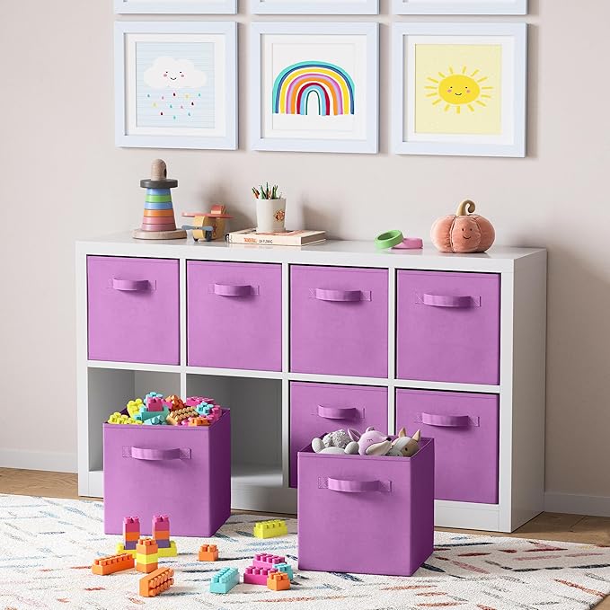 Storage Cubes Pack Of 8 - Standard Size Cube Storage Bin 10.5x10.5x11 With Dual Handles For Easy Carrying- Fabric Storage Bin