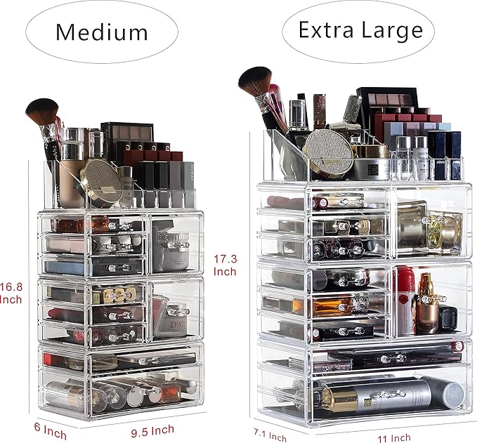 Cq Acrylic 4 Pack Clear Makeup Storage, Stackable 10 Drawer Organizer for Vanity, Jewelry, Hair Clip, Beauty & Skincare Produ