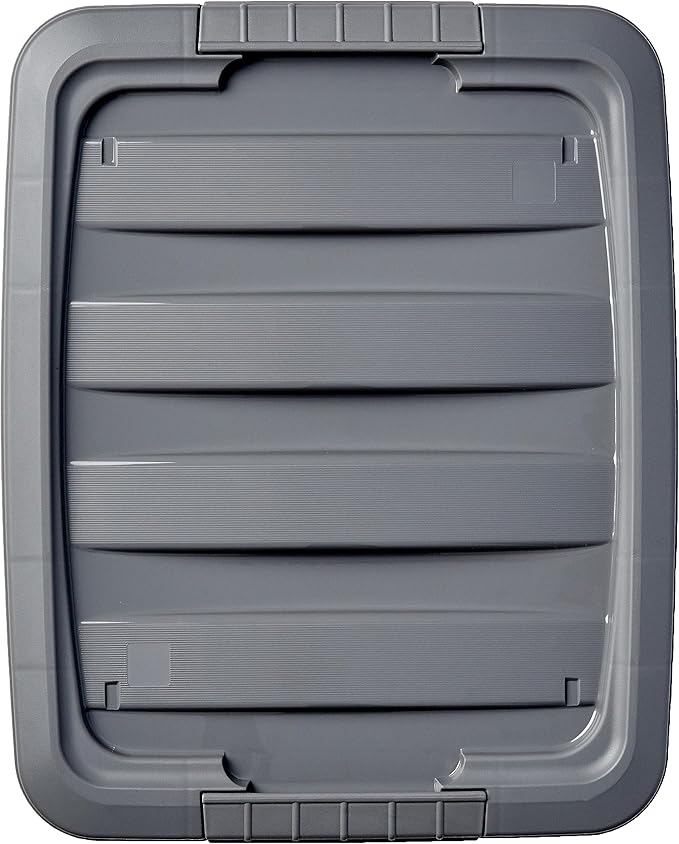 Amazon Basics Plastic Storage Containers with Secure Latching Lids, Stackable Organization Bins, Clear/Grey, 19 Quart, Set of