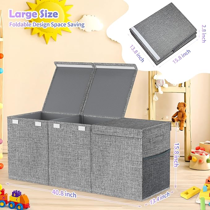 Mabahoo Extra Large Toy Box Chest with Lids, Collapsible Sturdy Kids Toy Storage Organizer Boxes for Boys Girls, 40"x14"x16",
