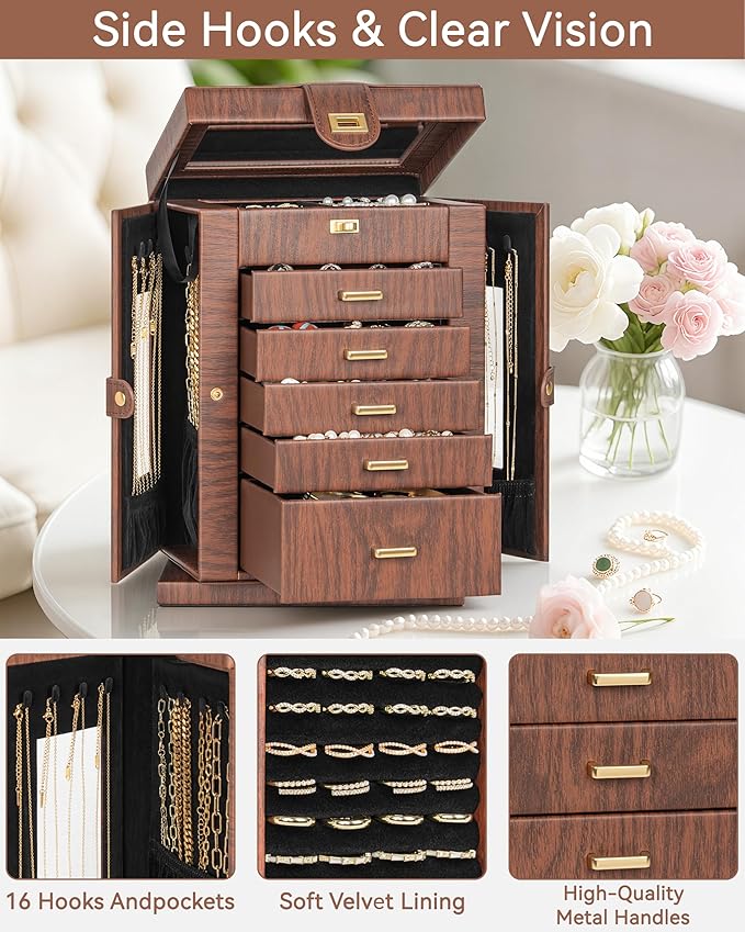 AKOZLIN 360° Rotating Jewelry Box 6-Tier Organizer Functional Jewelry Storage Case for Women Girls Ring Necklace Earring Brac