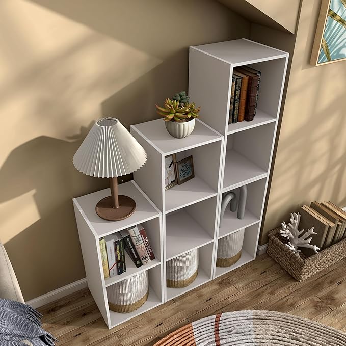 Homes: Inside + Out Apexa 3-Cube Storage Organizer Shelves, Stackable Wood Bookcase Fits Cubby Bins for Organization, Dorm Te
