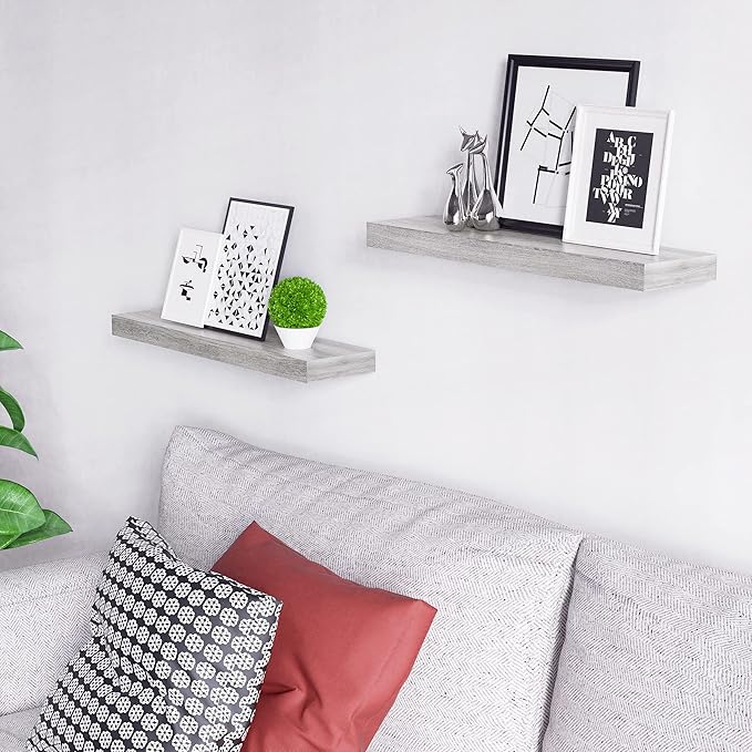 Ballucci Floating Shelves, 24" Wood Wall Shelf Set of 2, with Invisible Brackets for Bathroom, Living Room, Bedroom, Kitchen,