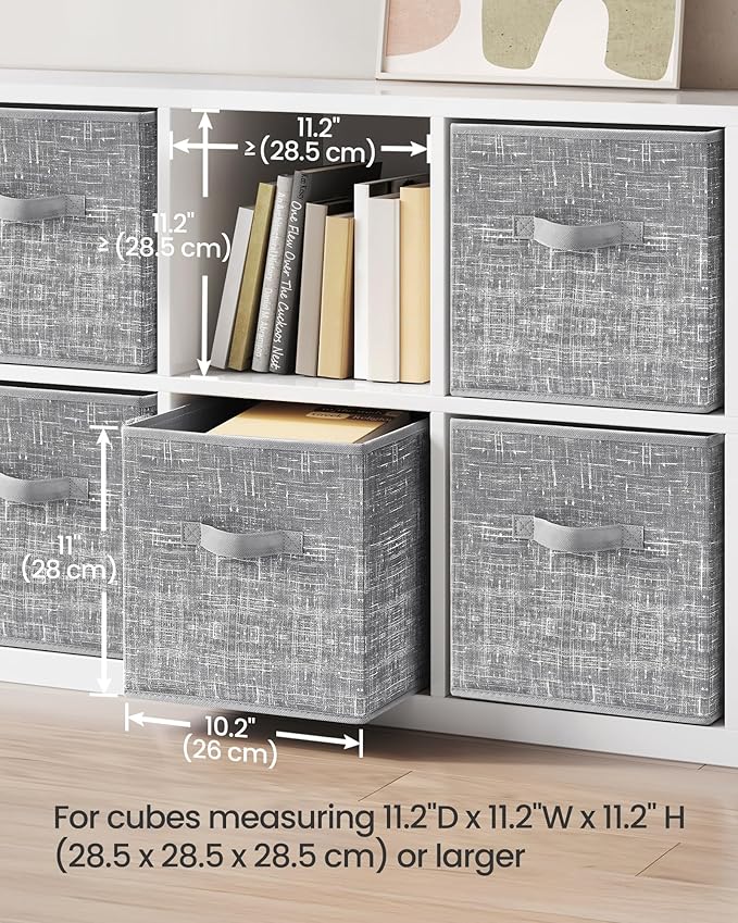 SONGMICS Storage Cubes, 11-Inch Non-Woven Fabric Bins with Double Handles, Set of 6, Closet Organizers for Shelves, Foldable,