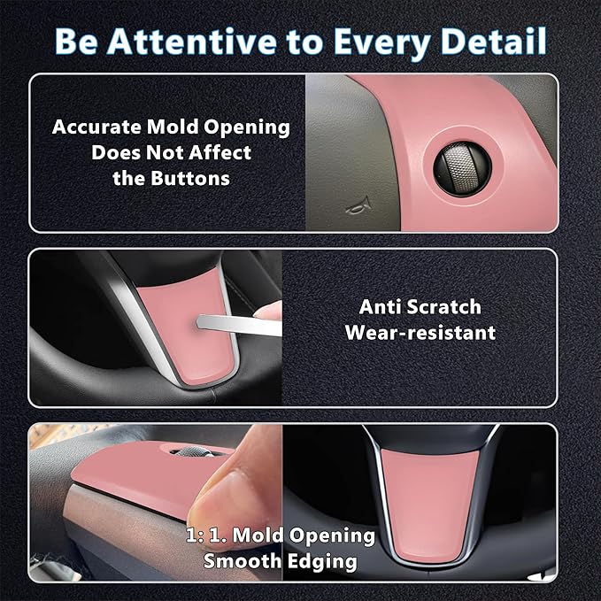 for Tesla 2017-2023 Model 3 and 2020-2024 Model Y Steering Wheel Cover Trim Interior Decoration Protection Accessories(Pink)
