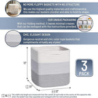 NaturalCozy Storage Cubes 11 Inch Cotton Rope Woven Baskets for Organizing, 3-Pack | Cube Storage Bin | Square Storage Basket