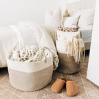 OrganiHaus Large Woven Storage Basket for Blankets and Toys 20" x 13" Inch, Rope Laundry Basket with Handles, Cushions & Pill