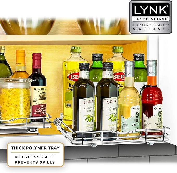 LYNK PROFESSIONAL® Pull Out Spice Organization for Cabinets - 12-3/8 inch Wide – Spice Rack for Inside Cabinets, Slide Out Sp