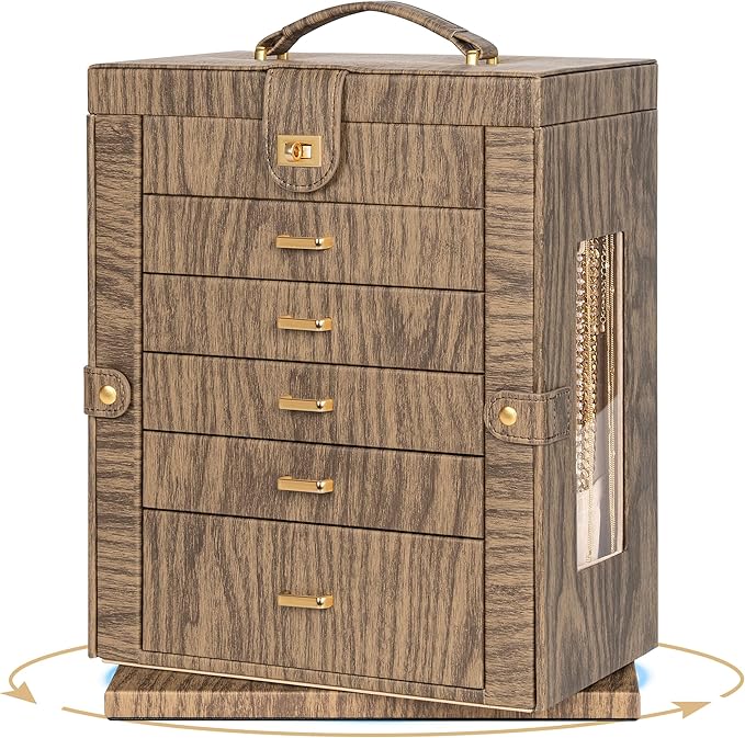 AKOZLIN 360° Rotating Jewelry Box Extra Large 6-Tier Organizer Functional Jewelry Storage Case for Women Girls Ring Necklace 