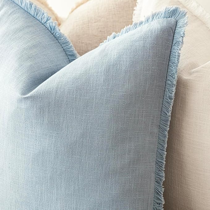 Foindtower Set of 2 Decorative Linen Fringe Lumbar Throw Pillow Covers Boho Farmhouse Cushion Cover with Tassels Soft Accent 