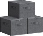SONGMICS Foldable Storage Organizer Boxes, Set of 3 Storage Basket Bins with Lids, Handles, Clothes Organizer, 15.7 x 11.8 x 