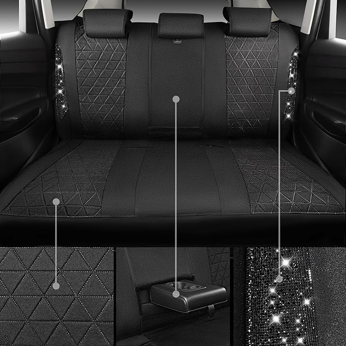 CAR PASS Oxford Bling Diamond Car Seat Covers Full Set Interior Sets, Waterproof Shining Glitter Sparkly Crystal Universal Ar
