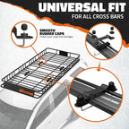 Mockins 84"x39"x6" XL Extendable Roof Rack Cargo Carrier for Top of Vehicle Storage | 250 Lbs Capacity Weatherproof Steel Roof Basket | Heavy Duty Car Rooftop Cargo Carrier Set w/Ratchet Straps & Net