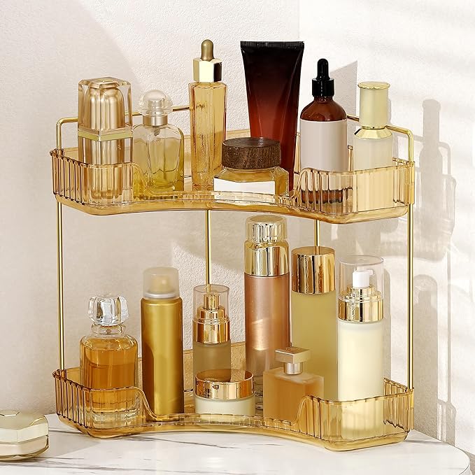 Corner Bathroom Counter Organizer Bathroom Countertop Shelf Makeup Organizer for Vanity Perfume Tray for Corner Storage (2 Ti