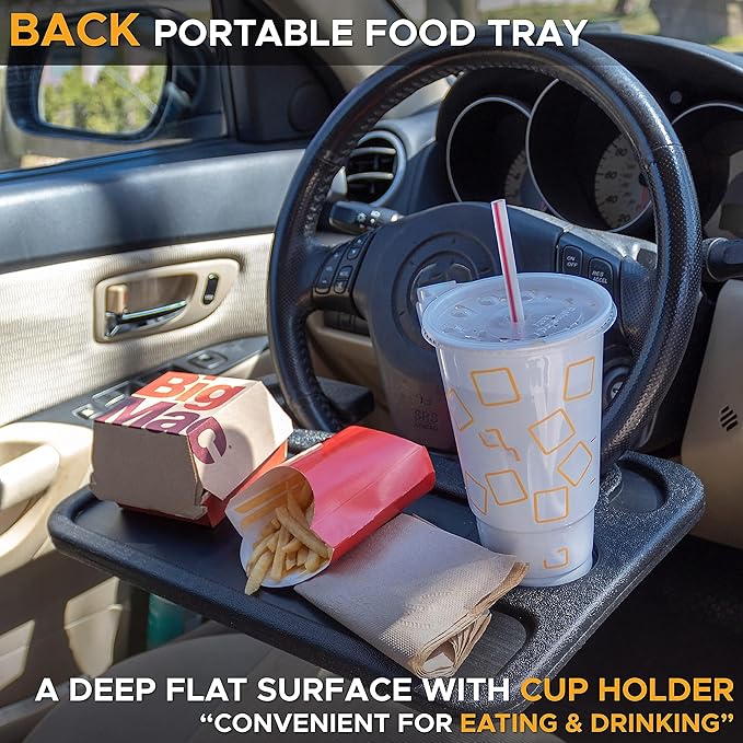 2-in-1 Steering Wheel Tray Desk for Eating & Laptop for Ford Explorer VI 2019-2024, Hook-On Car Food Tray with Cup Holder & Pen Slot Portable Car Desk for Commuters
