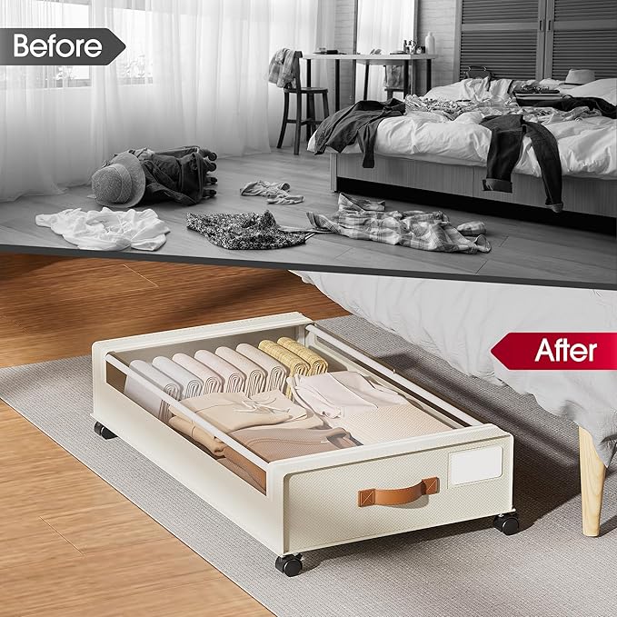Yecaye 4 Pack Under Bed Storage with Wheels, Under Bed Storage Containers with Lids, Large Under Bed Rolling Storage with Cle