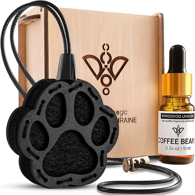 Wood Car Air Freshener — Handmade Car Air Freshener — Paw Designed Fragrance Oil Diffuser in Wooden Gift Box — Aromatherapy G