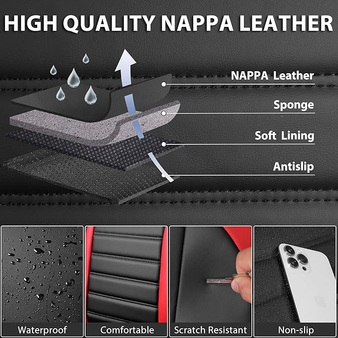 CAR PASS Nappa Leather Car Seat Covers Front Seats, Luxury Seat Protector for Cars, Waterproof Anti-Slip Seat Cushion Armrest