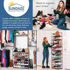 Sundaze Shoe Rack - 10 Tier Tall Shoe Rack for Closet, Sturdy Stackable Shoe Organizer for Closet, Bedroom, Entryway, Garage,