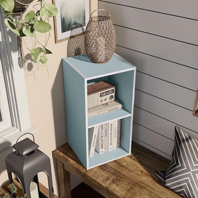 Homes: Inside + Out Apexa 2-Cube Storage Organizer Shelves, Stackable Wood Bookcase Fits Cubby Bins for Organization, Dorm Te
