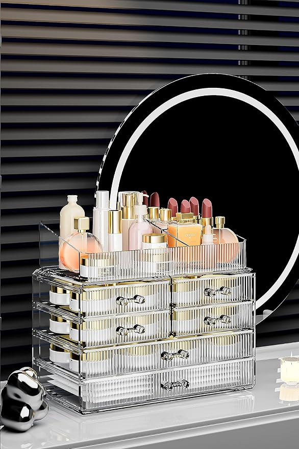ZHIAI Stackable Storage Drawers, Acrylic Bathroom Counter Organizer Clear Makeup Organizers for Vanity, Kitchen Cabinets, Bat