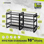 KAFAHOM Power Tool Organizer Wall Mount, 4-Tier Drill Holder for Cordless Tools, 2-Pack Set, Garage Storage Rack with Side Ho