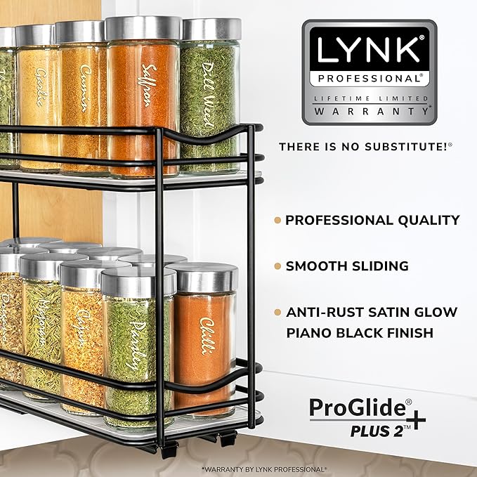 LYNK PROFESSIONAL® Pull Out Spice Organization for Cabinets - 4-3/8 inch Wide – Spice Rack for Inside Cabinets, Slide Out Spi