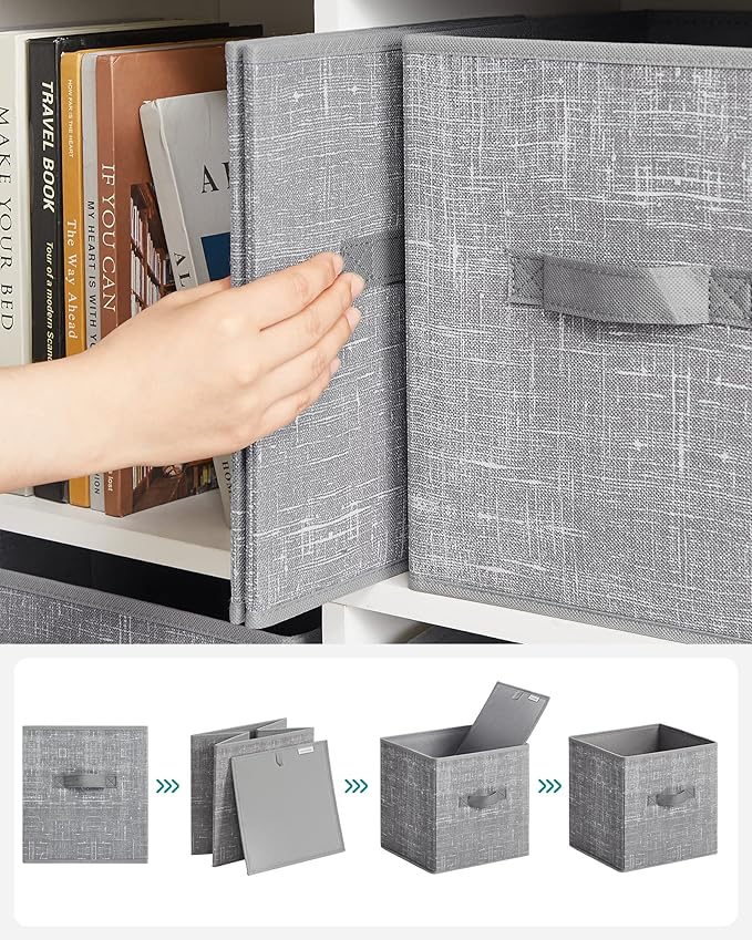 SONGMICS Storage Cubes, 11-Inch Non-Woven Fabric Bins with Double Handles, Set of 6, Closet Organizers for Shelves, Foldable,