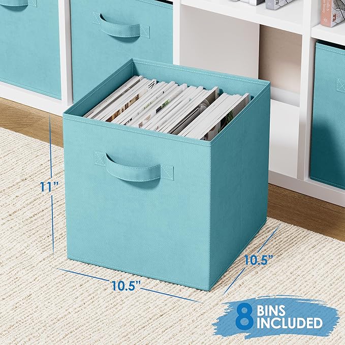 Storage Cubes Pack Of 8 - Standard Size Cube Storage Bin 10.5x10.5x11 With Dual Handles For Easy Carrying- Fabric Storage Bin